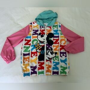 Disney Girl's Hooded Windbreaker Jacket Size L Full Zip Pockets Mickey Mouse